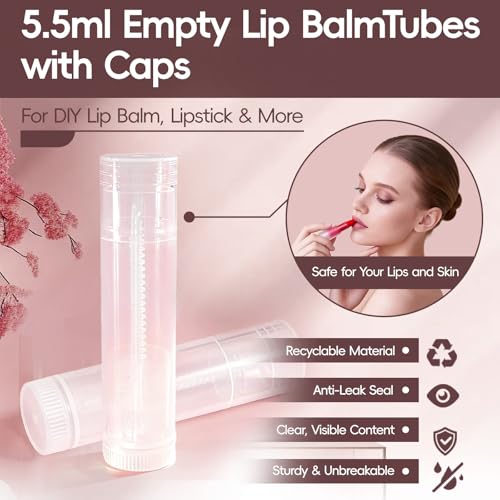 Pilloze 50 PCS Clear Lip Balm Tubes Empty, 5.5ml Twist-up Chapstick Tubes with Caps, Portable BPA-Free & Leak-Proof Lip Balm Containers Bulk for DIY Homemade Lipstick, Chapstick, Solid Perfume - Image 3