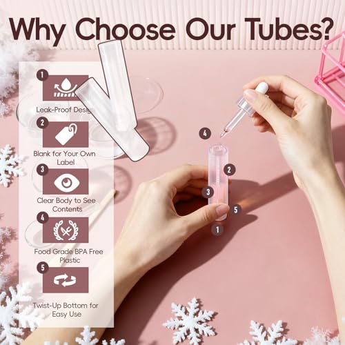 Pilloze 50 PCS Clear Lip Balm Tubes Empty, 5.5ml Twist-up Chapstick Tubes with Caps, Portable BPA-Free & Leak-Proof Lip Balm Containers Bulk for DIY Homemade Lipstick, Chapstick, Solid Perfume - Image 4