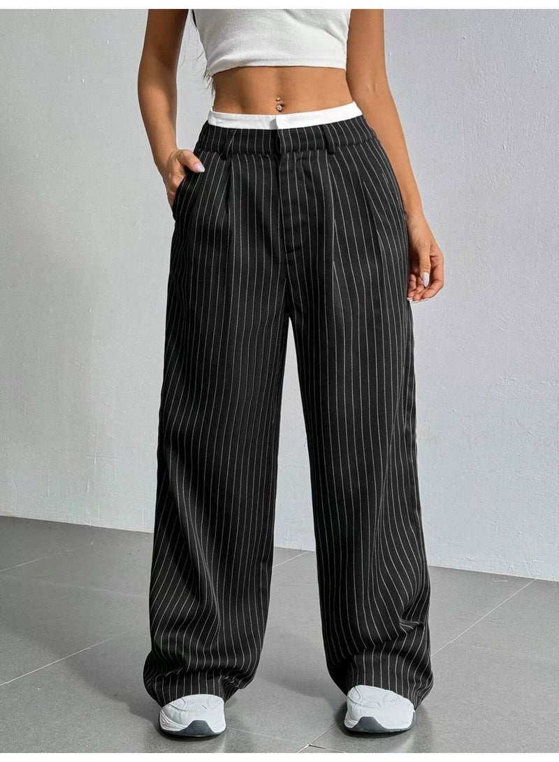 general 2025 - 2026 Women's Casual Pants - Stretch Straight High-Waisted Plaid Suit Pants - Image 1