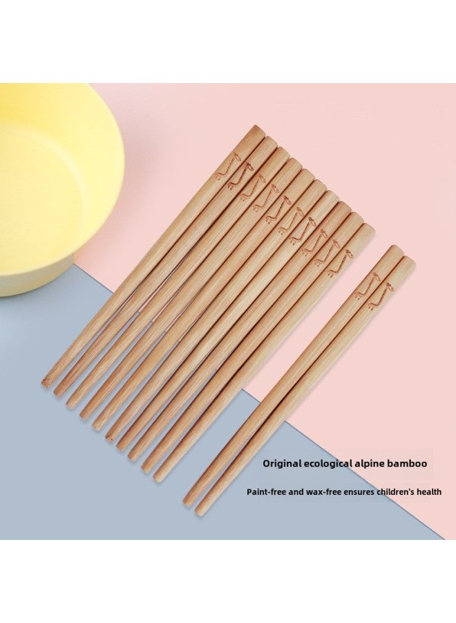 Niu Kuo Kuo Children's Bamboo Chopsticks Baby Training Chopsticks Household Short Kindergarten Chopsticks 18cm Cross-border Wholesale Factory-Color:Jinyum Mantang (goldfish Engraved Pattern)-Specifications:Selected Paint-free Engraving 12 Pairs  - Image 3