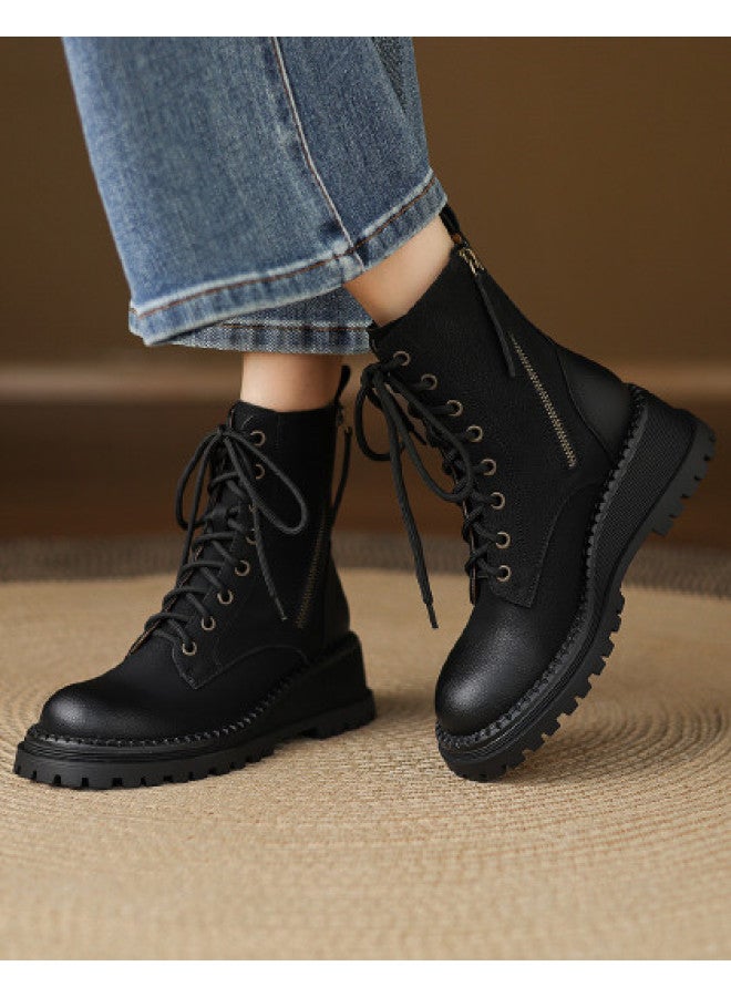 AME Cool Stylish Wedge Heel Martin Boots 2025 New Fashion Versatile Slimming Ankle Boots British Style Western Boots Women - Image 1