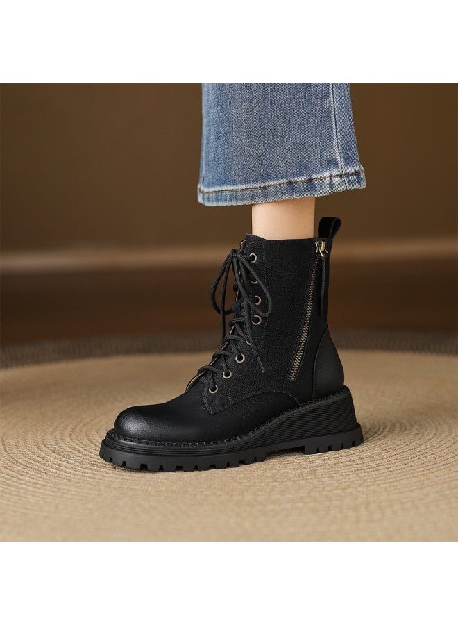 AME Cool Stylish Wedge Heel Martin Boots 2025 New Fashion Versatile Slimming Ankle Boots British Style Western Boots Women - Image 4