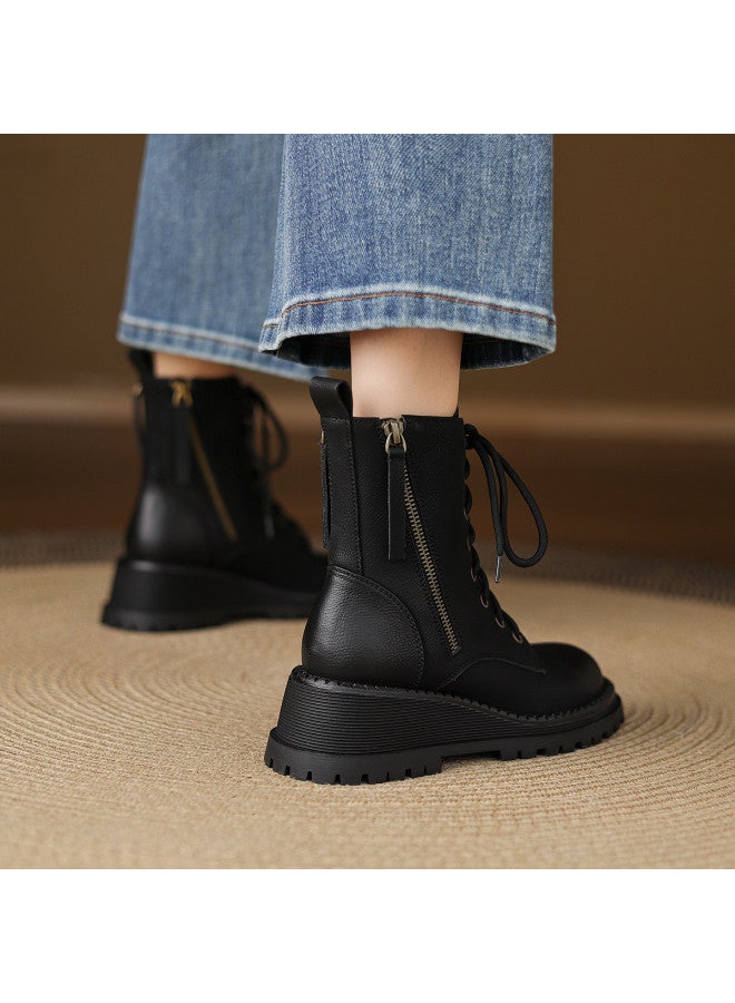AME Cool Stylish Wedge Heel Martin Boots 2025 New Fashion Versatile Slimming Ankle Boots British Style Western Boots Women - Image 3