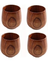 JKLcom JKLcom Wooden Tea Cups Top Grade Natural Solid Wood Tea Cup 4 Pack,Wooden Teacups Coffee Mug Wine Mug for drinking Tea - Image 1