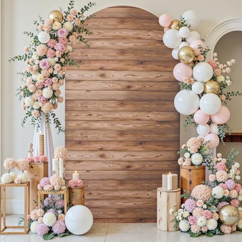 NSSONBEN Wood 7.2 ft Arch Backdrop Cover- Vibrant Rustic Vintage Top Round Chiara Arch Backdrop Stand Cover for Wedding Birthday Party Baby Shower Photo Background - Image 1