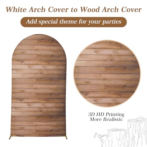 NSSONBEN Wood 7.2 ft Arch Backdrop Cover- Vibrant Rustic Vintage Top Round Chiara Arch Backdrop Stand Cover for Wedding Birthday Party Baby Shower Photo Background - Image 2