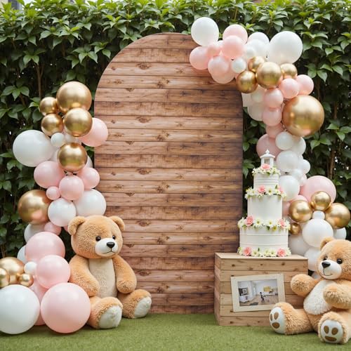 NSSONBEN Wood 7.2 ft Arch Backdrop Cover- Vibrant Rustic Vintage Top Round Chiara Arch Backdrop Stand Cover for Wedding Birthday Party Baby Shower Photo Background - Image 4
