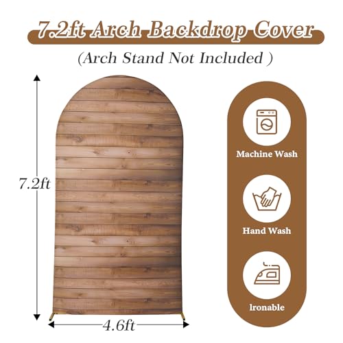 NSSONBEN Wood 7.2 ft Arch Backdrop Cover- Vibrant Rustic Vintage Top Round Chiara Arch Backdrop Stand Cover for Wedding Birthday Party Baby Shower Photo Background - Image 5