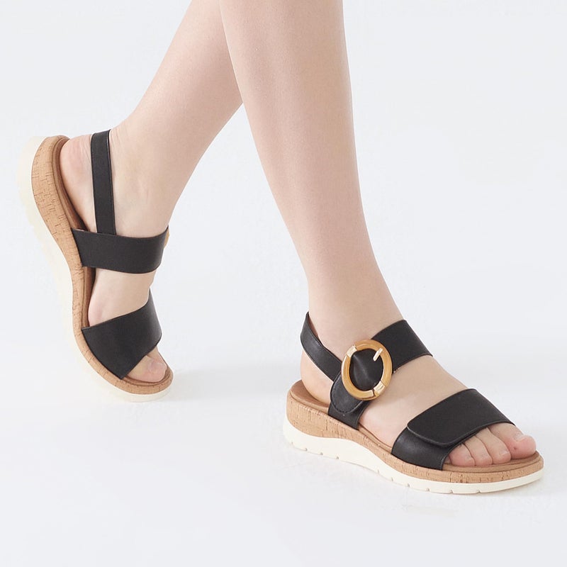 UBFEN Womens Flat Sandals Arch Support Open Toe Walking Comfy Casual Low Wedge Summer Shoes A Black Size US 10 - Image 4