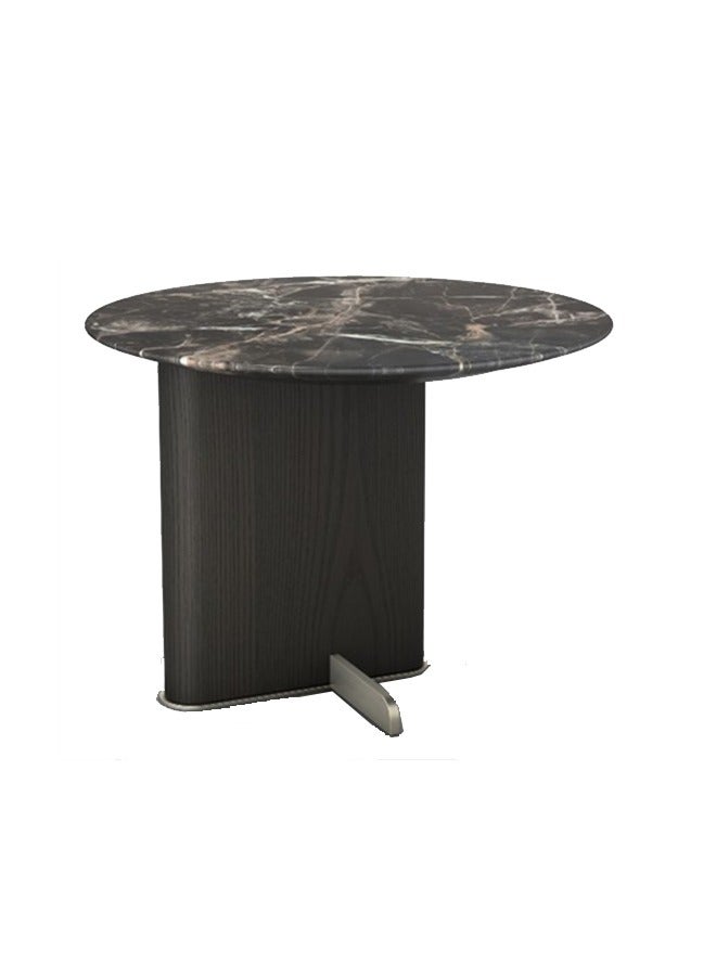 Neo Front Modern Corner Table with Black and White Marble Top and Solid Wood Column JS196-A 50*39 cm