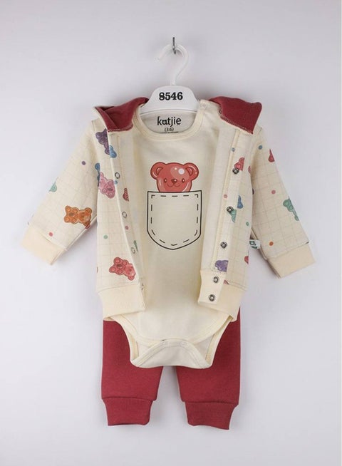 Harribo Design Baby Melton Cotton 3 Pieces Set Jacket, Long Sleeve Top and Pants
