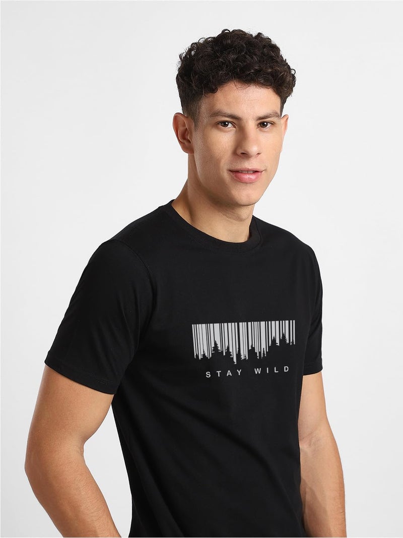 NOBERO Men Cotton Graphic Printed Regular Fit T-Shirt (1M-Twts-C0818-Sa_Black-Stay Wild,2XL) - Image 3