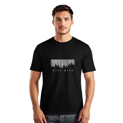 NOBERO Men Cotton Graphic Printed Regular Fit T-Shirt (1M-Twts-C0818-Sa_Black-Stay Wild,2XL) - Image 1