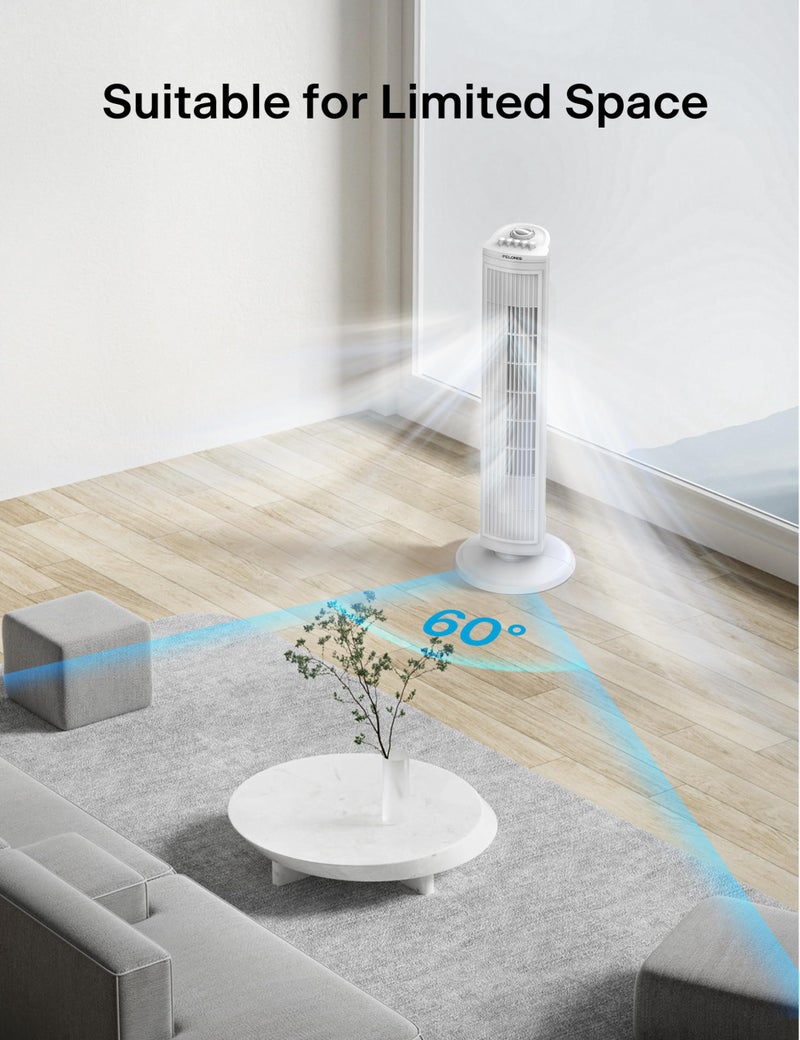PELONIS 30 Inch Oscillating Tower Fan with 3 Speed Settings and Auto-off Timer, Standing Fan PFT28A2BWW, White - Image 3