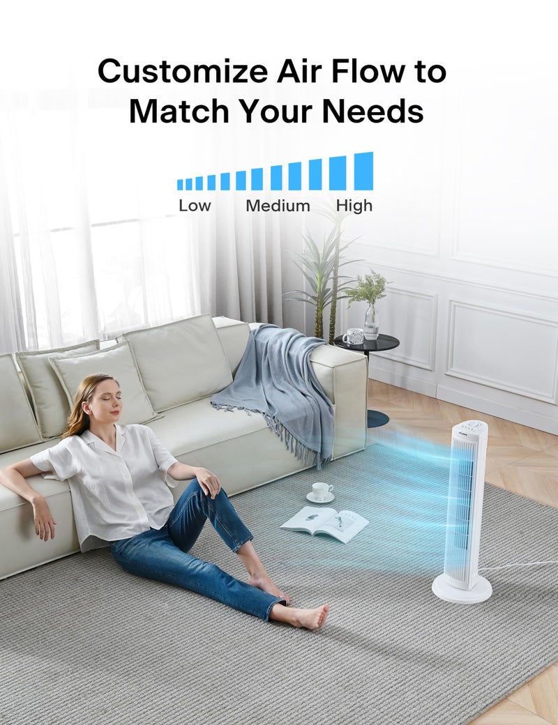 PELONIS 30 Inch Oscillating Tower Fan with 3 Speed Settings and Auto-off Timer, Standing Fan PFT28A2BWW, White - Image 2