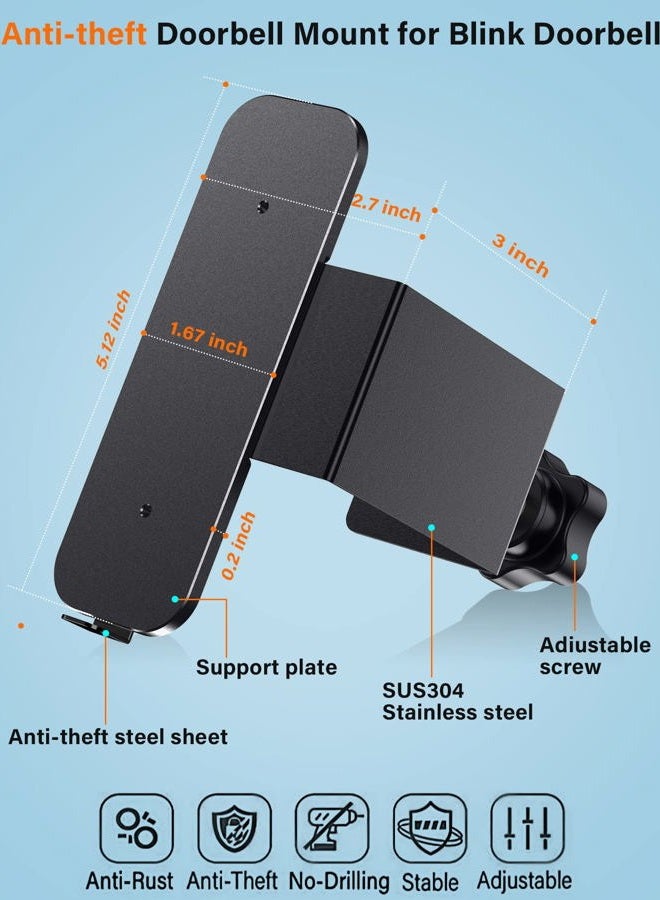 KTCEFE Anti-Theft Blink Video Doorbell Door Mount, No Drilling High Quality Stainless & Aluminum Video Camera Doorbell Mount for Apartment Renters Home Office Room (Black) - Image 4