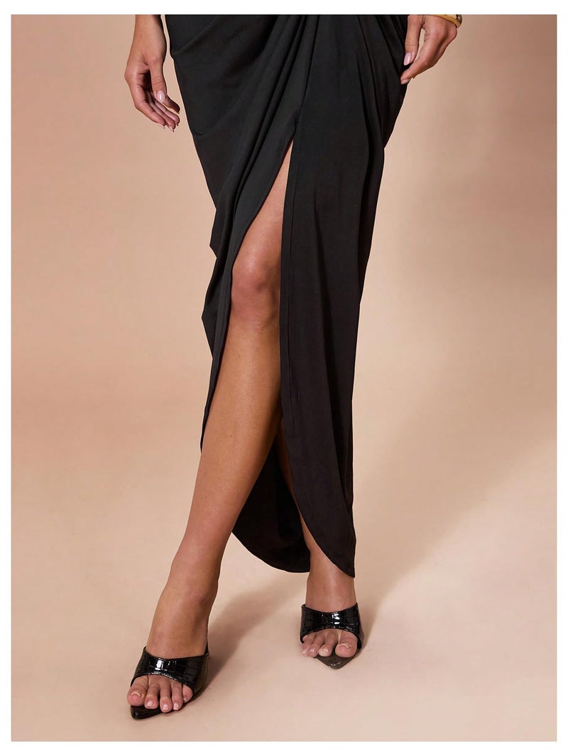 Floerns Women's Elegant Long Dress Asymmetrical Off Shoulder Ruched Slit Bodycon Cocktail Dresses Black X-Large - Image 5