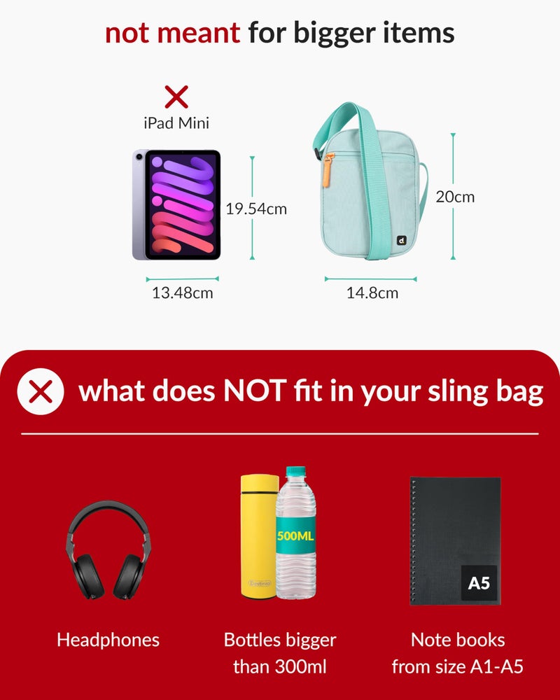 Destinio Small Crossbody Sling Bag for Men and Women - Waterproof Pocket and Zippers, Anti Theft Locking - Stylish Mini Side Bag for Man for Mobile, Passport (Teal Blue, Small) - Image 4