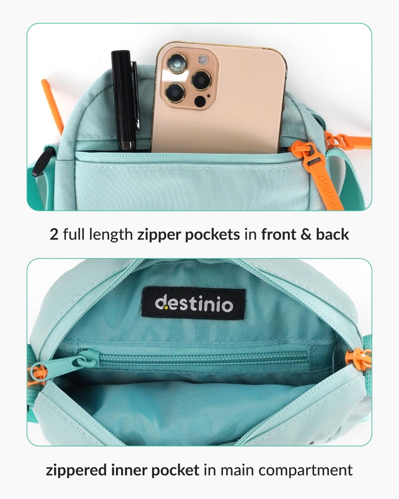 Destinio Small Crossbody Sling Bag for Men and Women - Waterproof Pocket and Zippers, Anti Theft Locking - Stylish Mini Side Bag for Man for Mobile, Passport (Teal Blue, Small) - Image 2