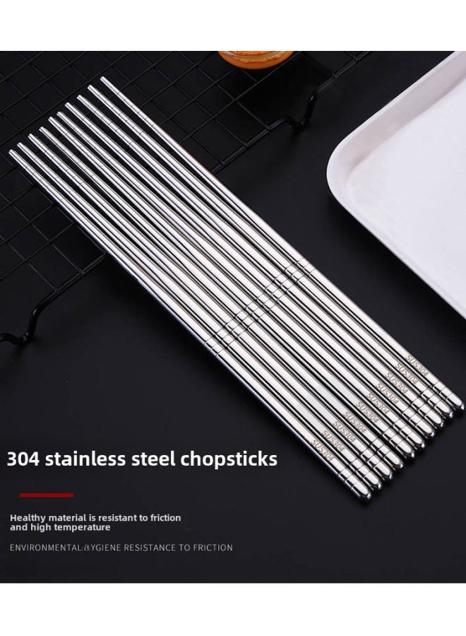 304 Stainless Steel Chopsticks Household Non-slip And Mildew-proof Canteen Hotel Hotel Alloy Iron Fidget Family Suit LOGO-Specifications:304 PVC Card 5 Double (23cm)  - Image 5