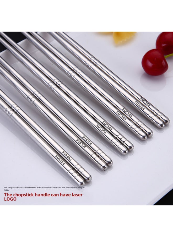304 Stainless Steel Chopsticks Household Non-slip And Mildew-proof Canteen Hotel Hotel Alloy Iron Fidget Family Suit LOGO-Specifications:304 PVC Card 5 Double (23cm)  - Image 3