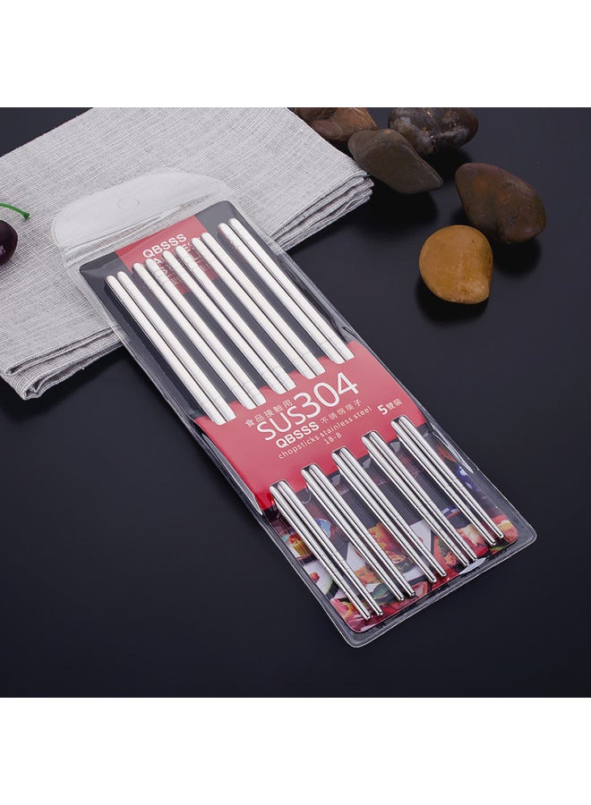 304 Stainless Steel Chopsticks Household Non-slip And Mildew-proof Canteen Hotel Hotel Alloy Iron Fidget Family Suit LOGO-Specifications:304 PVC Card 5 Double (23cm)  - Image 1