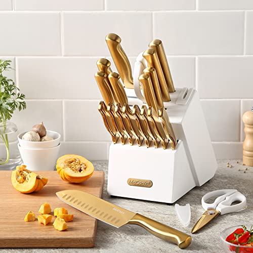 McCook® Kitchen Knife Sets, Golden Titanium Stainless Steel Knives Block Set with Built-in Sharpener - Image 4