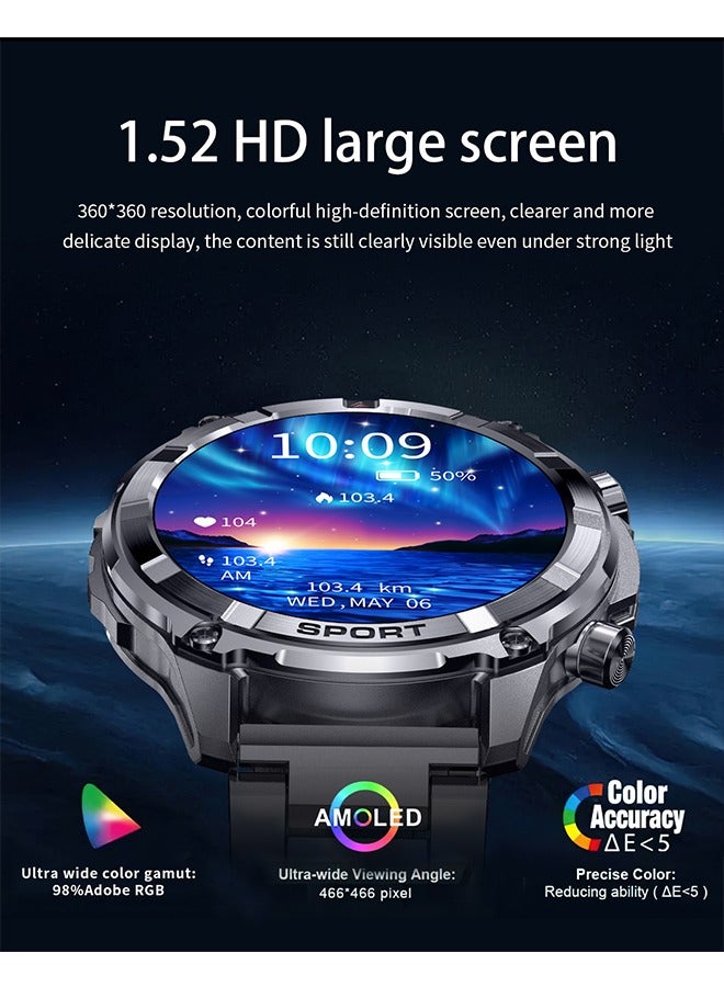 رولستيمي ساعة ذكية للرجال ، شاشة كبيرة عالية الدقة مقاس 1.52 بوصة ، مقاومة للماء بعمق آي بي 68 ، تذكير برسائل ذكية ، بطارية طويلة 500 مللي أمبير في الساعة ، مصباح ليد جيب ، مراقبة صحية ، أكثر من 100 وضع رياضي ، ساعة ذكية غير رسمية متقدمة ، شريط آي 116 أسود - Image 2