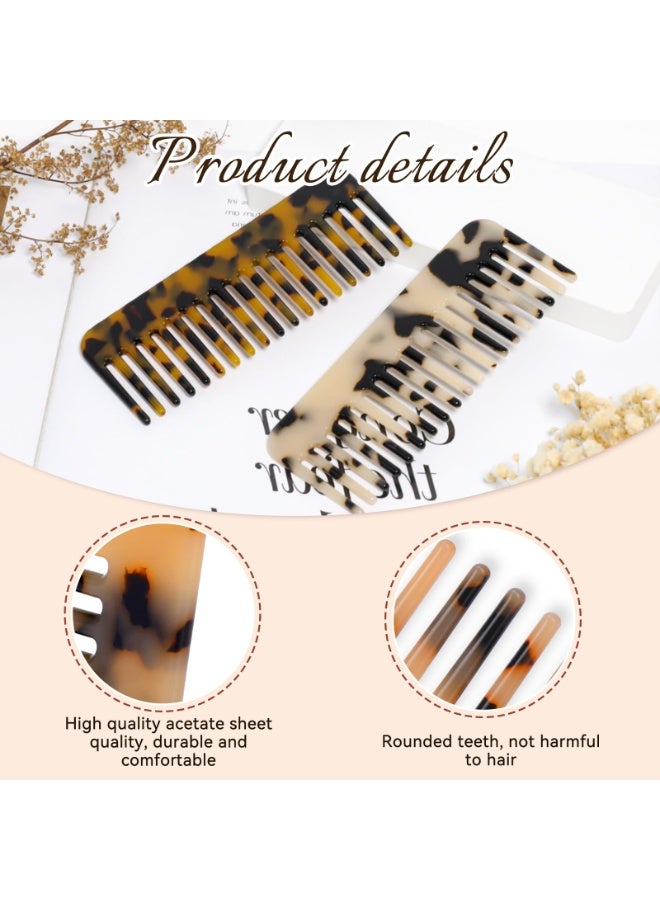 2 Pack Acetate Detangler Comb for Wet and Dry, Mini Cellulose Wide Tooth Comb, French Hair Comb, Portable Hair Detangling Comb, Ivory, Tortoise Shell - Image 3