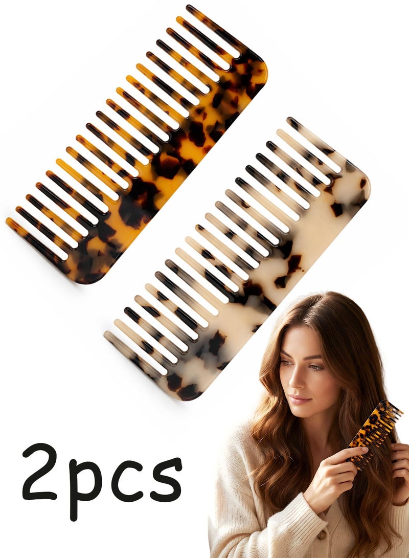 2 Pack Acetate Detangler Comb for Wet and Dry, Mini Cellulose Wide Tooth Comb, French Hair Comb, Portable Hair Detangling Comb, Ivory, Tortoise Shell - Image 1