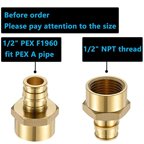 Lidertik 10 Pack Lidertik PEX A Fittings 12 Inch Expansion Female NPT Adapter 12 PEX F1960 to 12 NPT Female Threaded Adapter Brass - Image 3