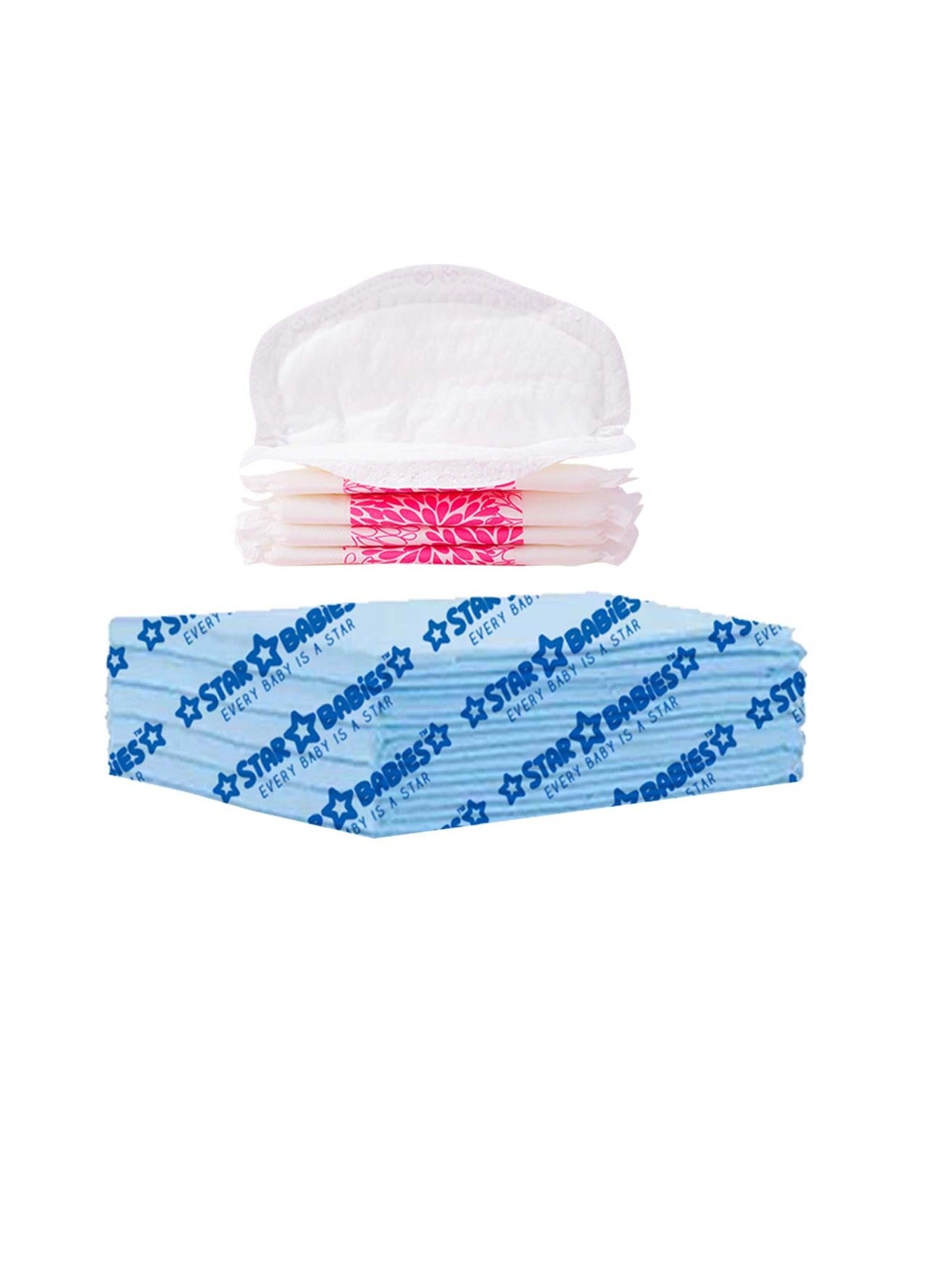 Star Babies Disposable Combo pack (Changing Mat 5pcs, Breast Pad 5pcs)-Blue