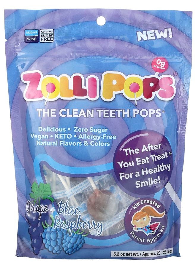 ZOLLIPOPS The Clean Teeth Pops Grape + Blue Raspberry Approx. 23-25 pops 5.2 oz 
