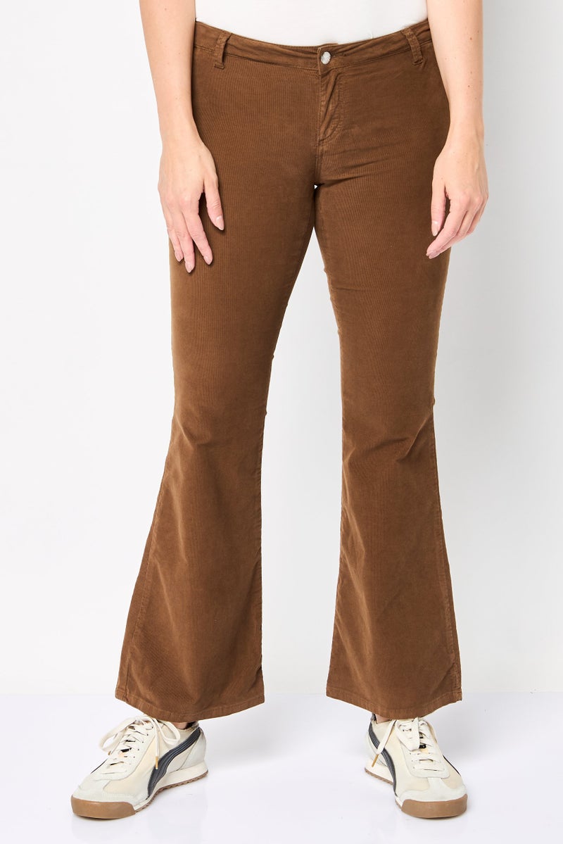 Harmont & Blaine Women Regular Fit Solid Flare Pants, Brown - Image 1