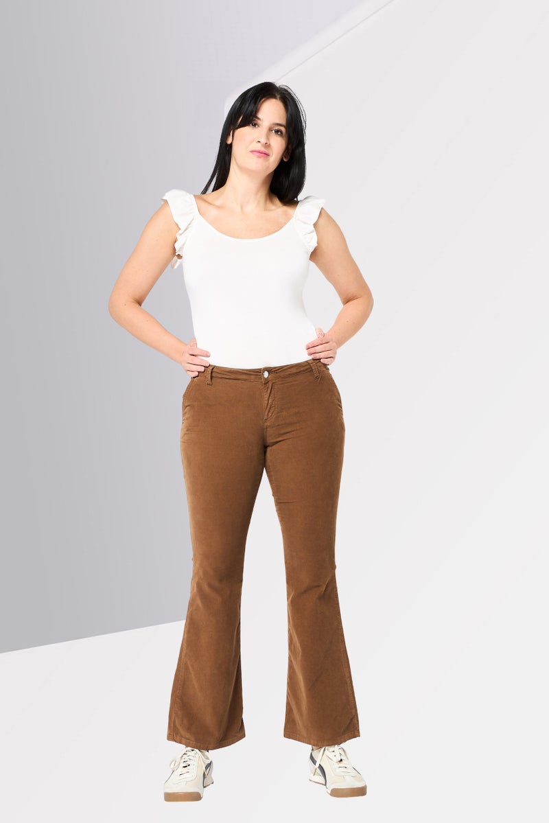 Harmont & Blaine Women Regular Fit Solid Flare Pants, Brown - Image 2