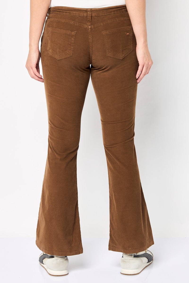 Harmont & Blaine Women Regular Fit Solid Flare Pants, Brown - Image 4