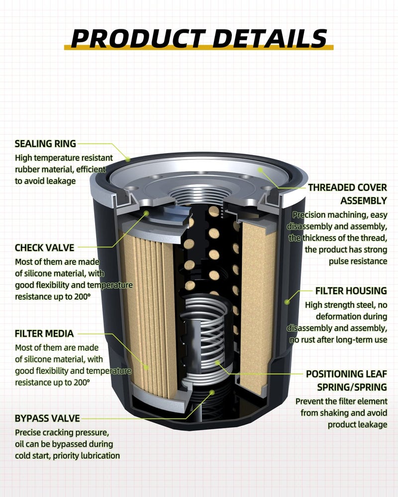 QUICKWOLF 16097-0008 Oil Filter Compatible for Kawasaki Ninja 300 400 500 650 1000 Prairie 300 360 400 Bayou 400 Vulcan 2000 1700 1600 1500 900 800 750 650 500 ZX-10R ZX-7 ZX-6 ZX-14R… - Image 3