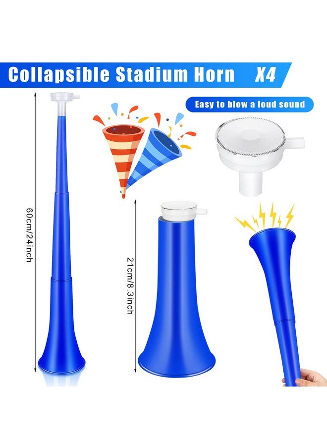 Sosation 4 Pieces Collapsible Stadium Horn 24 Inch Vuvuzela Plastic Trumpet Horn Blow Noisemakers for Sporting Events Graduation Games School Sports Party Supplies Favors Accessories(Blue) - Image 2