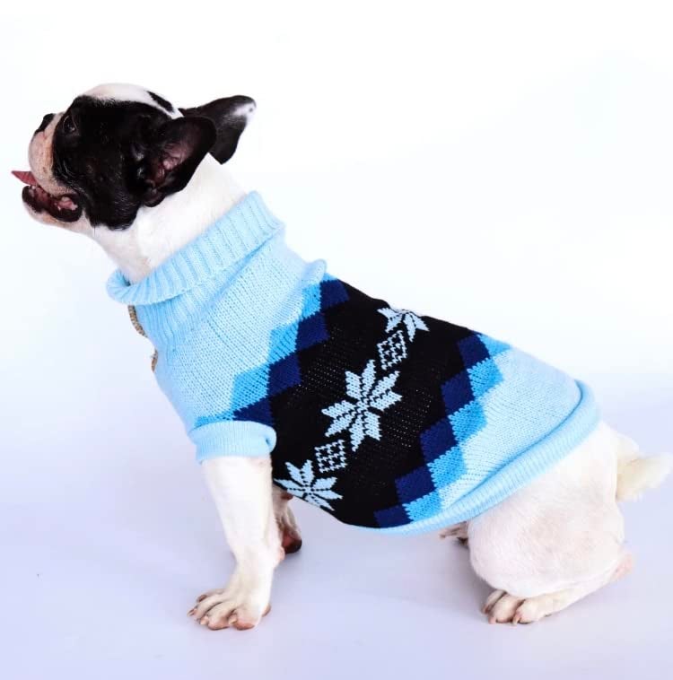 KUTKUT Dog Sweater,Turtleneck Knitwear Small Dog Sweater, Soft Comfortable Knitwear Pullover for Shihtzu, Maltese Pekingese etc, Argyle Style Weaved Pet Sweater Winter Dog Clothes (XL, Chest: 45cm) - Image 1