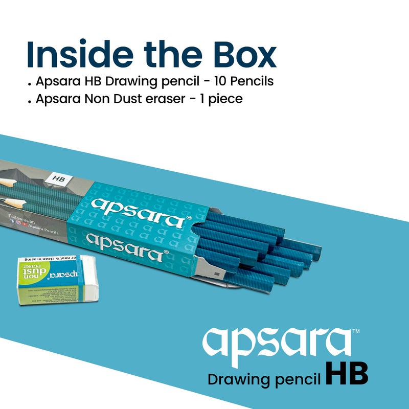 Apsara Apsara Drawing Hb Pencils, Graphite Art Drawing Pencil, Medium Hard, Break-resistant Bonded Lead, Shading Pencils & Sketch Pencils for Beginners & Pro Artists (Pack of 10)  - Image 2