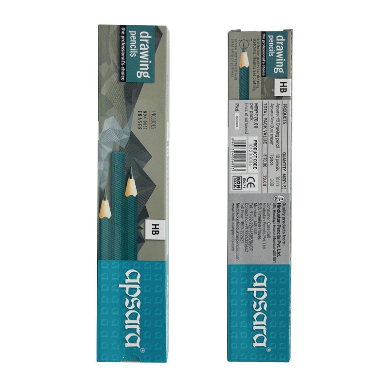 Apsara Apsara Drawing Hb Pencils, Graphite Art Drawing Pencil, Medium Hard, Break-resistant Bonded Lead, Shading Pencils & Sketch Pencils for Beginners & Pro Artists (Pack of 10)  - Image 1