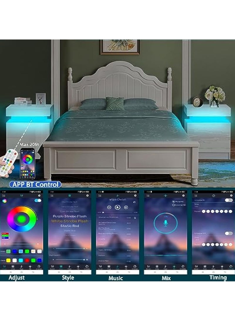 POWER LED Nightstand White Nightstand with Led Lights Modern Night Stand with 2 High Gloss Drawers Led Bedside Table Smart Nightstand for Bedroom 20.5” Tall - Image 5