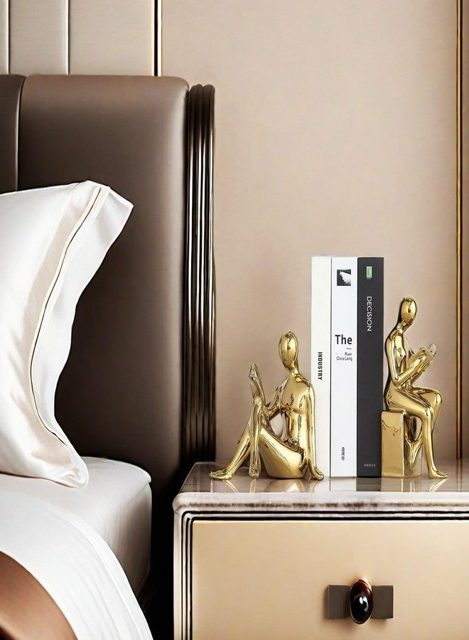 SHTWX Home Decorative Reading Book Statue Bookends Elegant Ceramic Bookshelf Room Office Desk Decor,Paper Weights, Book Ends,Bookend Supports, Book Stoppers, Set of 2 (Gold) - Image 3