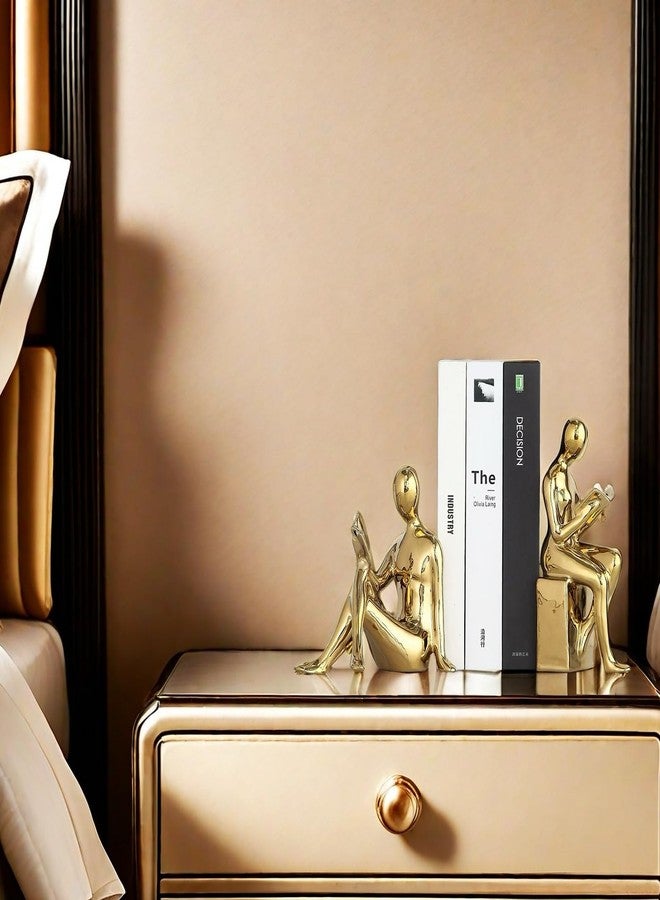 SHTWX Home Decorative Reading Book Statue Bookends Elegant Ceramic Bookshelf Room Office Desk Decor,Paper Weights, Book Ends,Bookend Supports, Book Stoppers, Set of 2 (Gold) - Image 5