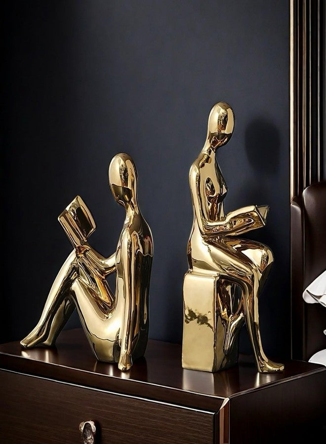 SHTWX Home Decorative Reading Book Statue Bookends Elegant Ceramic Bookshelf Room Office Desk Decor,Paper Weights, Book Ends,Bookend Supports, Book Stoppers, Set of 2 (Gold) - Image 4