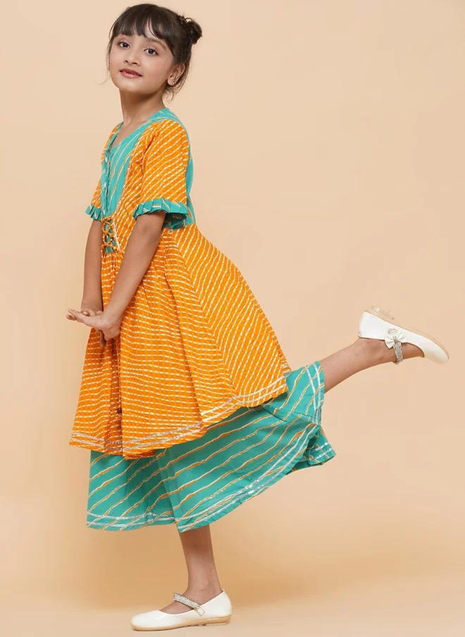 أيه كيه إس فستان ميدي - باللون الخردلي للبنات