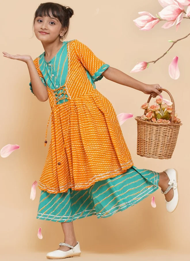 أيه كيه إس فستان ميدي - باللون الخردلي للبنات