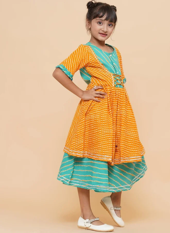 أيه كيه إس فستان ميدي - باللون الخردلي للبنات