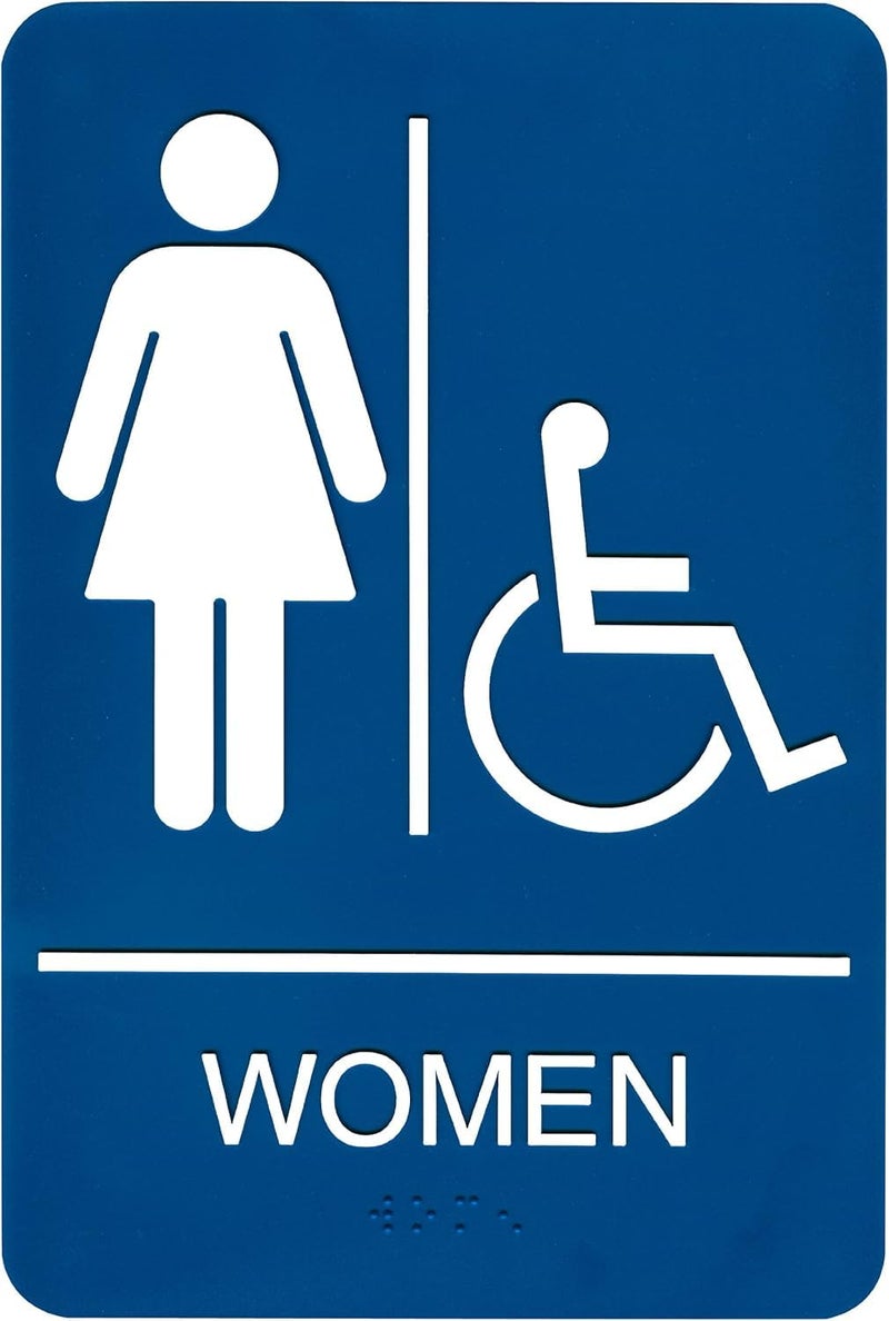 Headline Sign 8359 Wheelchair Accessible Women's Restroom ADA Sign with Grade 2 Braille and Tactile Graphics, 6" x 9", Blue/White, Made in USA - Image 1