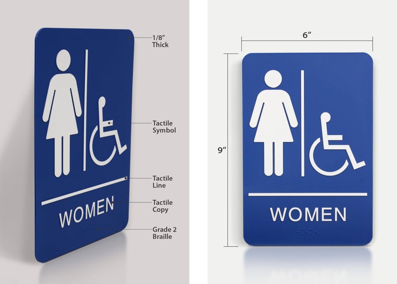 Headline Sign 8359 Wheelchair Accessible Women's Restroom ADA Sign with Grade 2 Braille and Tactile Graphics, 6" x 9", Blue/White, Made in USA - Image 3